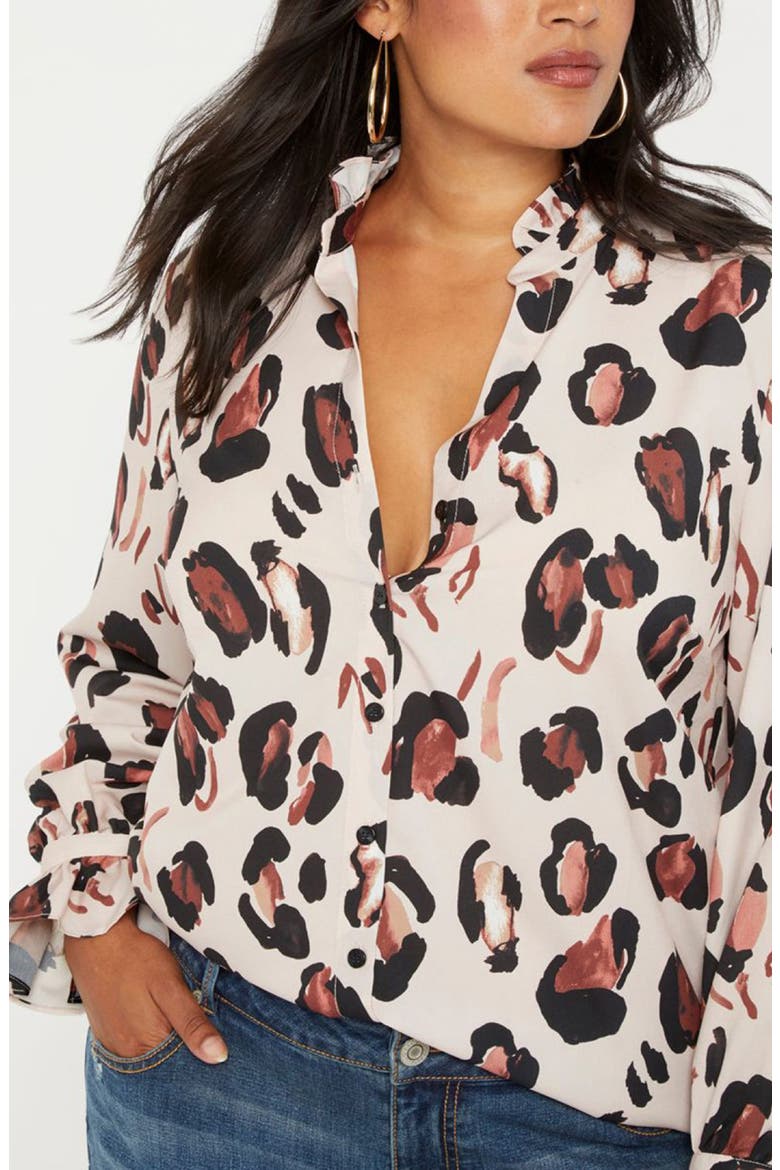 Print Ruffle Shirt, Main, color, PANTHERA