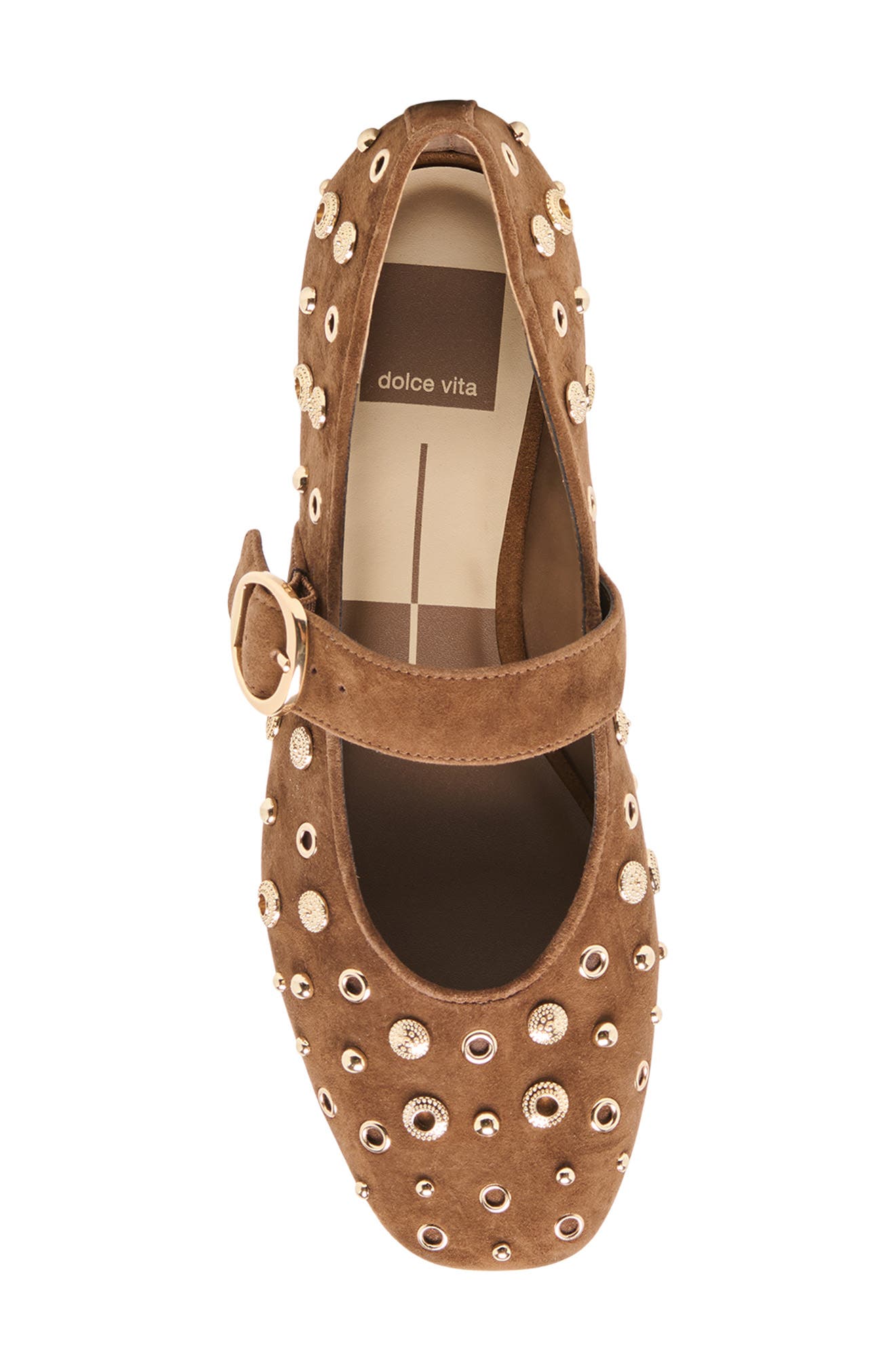 Mella Stud Leather Mary Jane Flat, Alternate, color, COCOA SUEDE