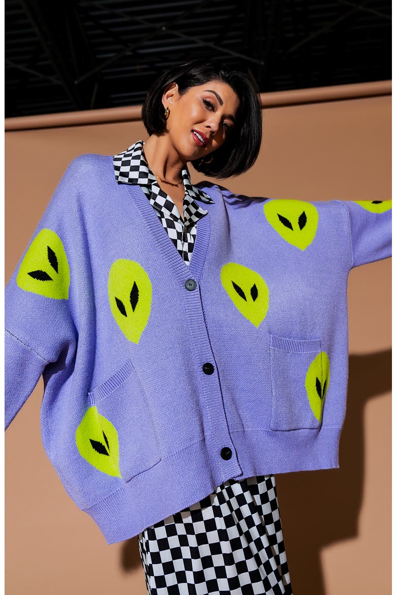 Boxy Oversize Cardigan, Alternate, color, LAVENDER ALIEN