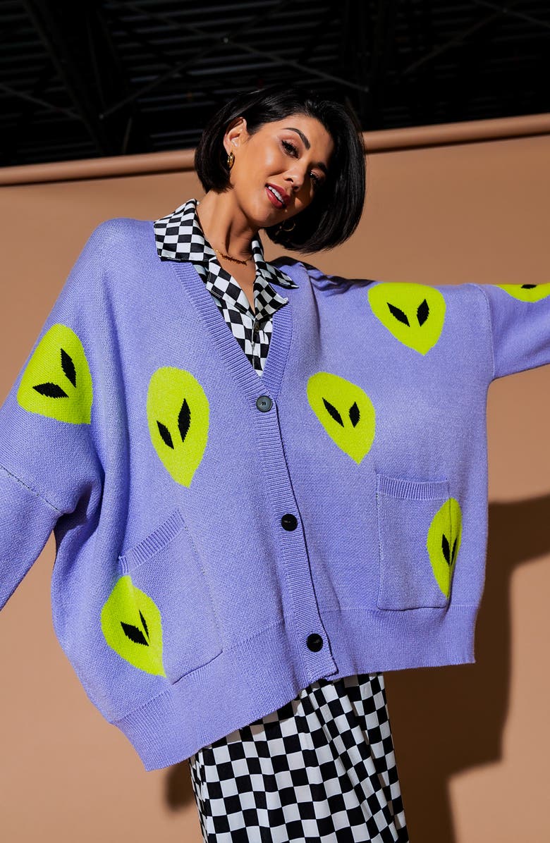 Dressed in Lala Boxy Oversize Cardigan, Alternate, color, Lavender Alien