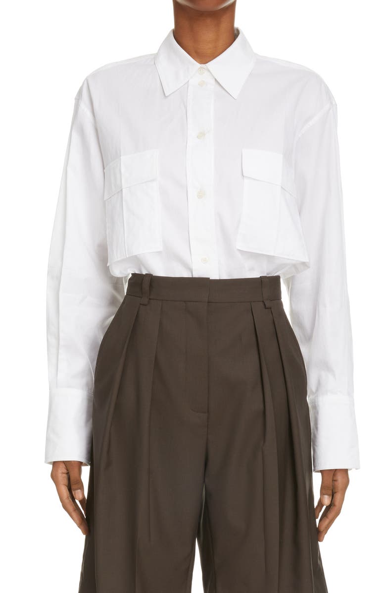 Victoria Beckham Pocket Cotton Poplin Button-Up Shirt, Main, color,