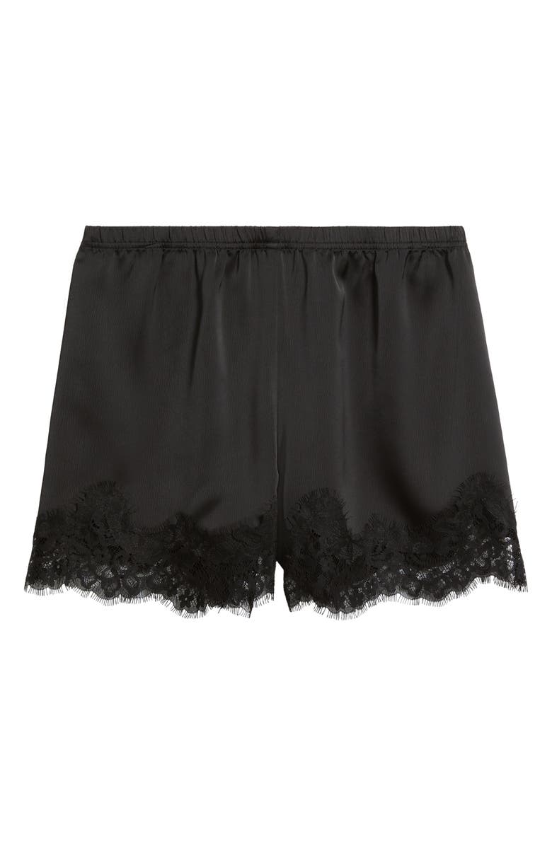 Open Edit Lace Trim Satin Shorts, Main, color, Black