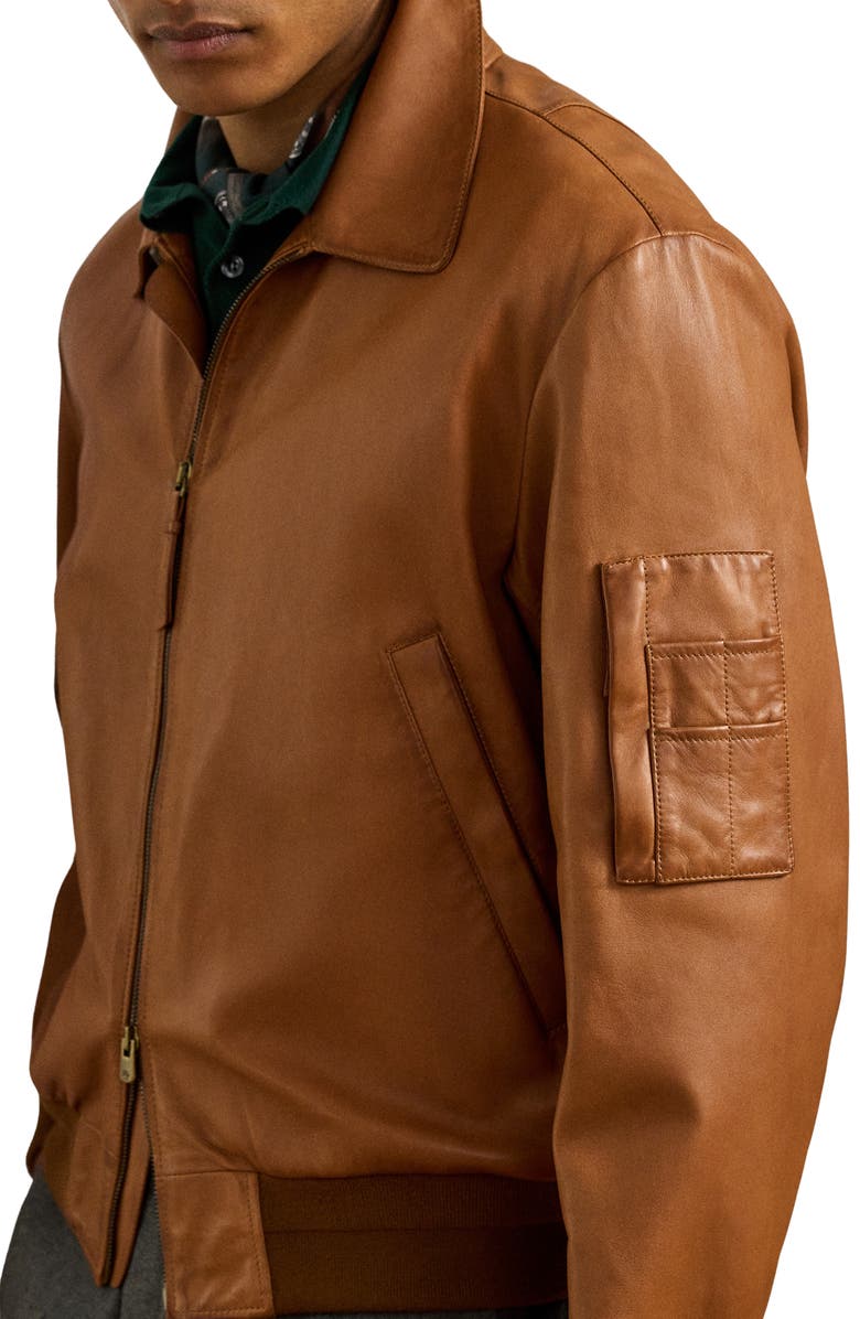 Ralph Lauren Purple Label Lux Plongé Leather Bomber Jacket, Alternate, color, Gold