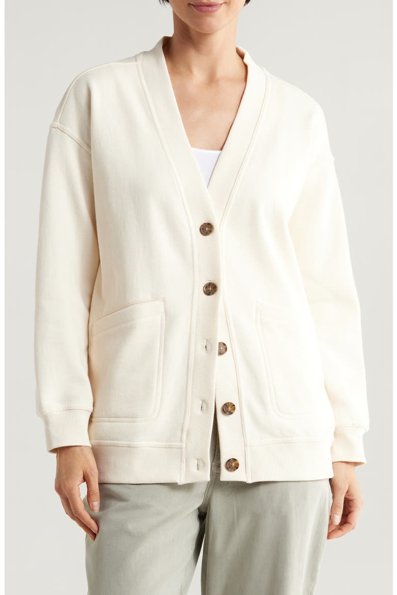 Cloud Nine Cotton Blend Fleece Cardigan, Main, color, ANTIQUE WHITE