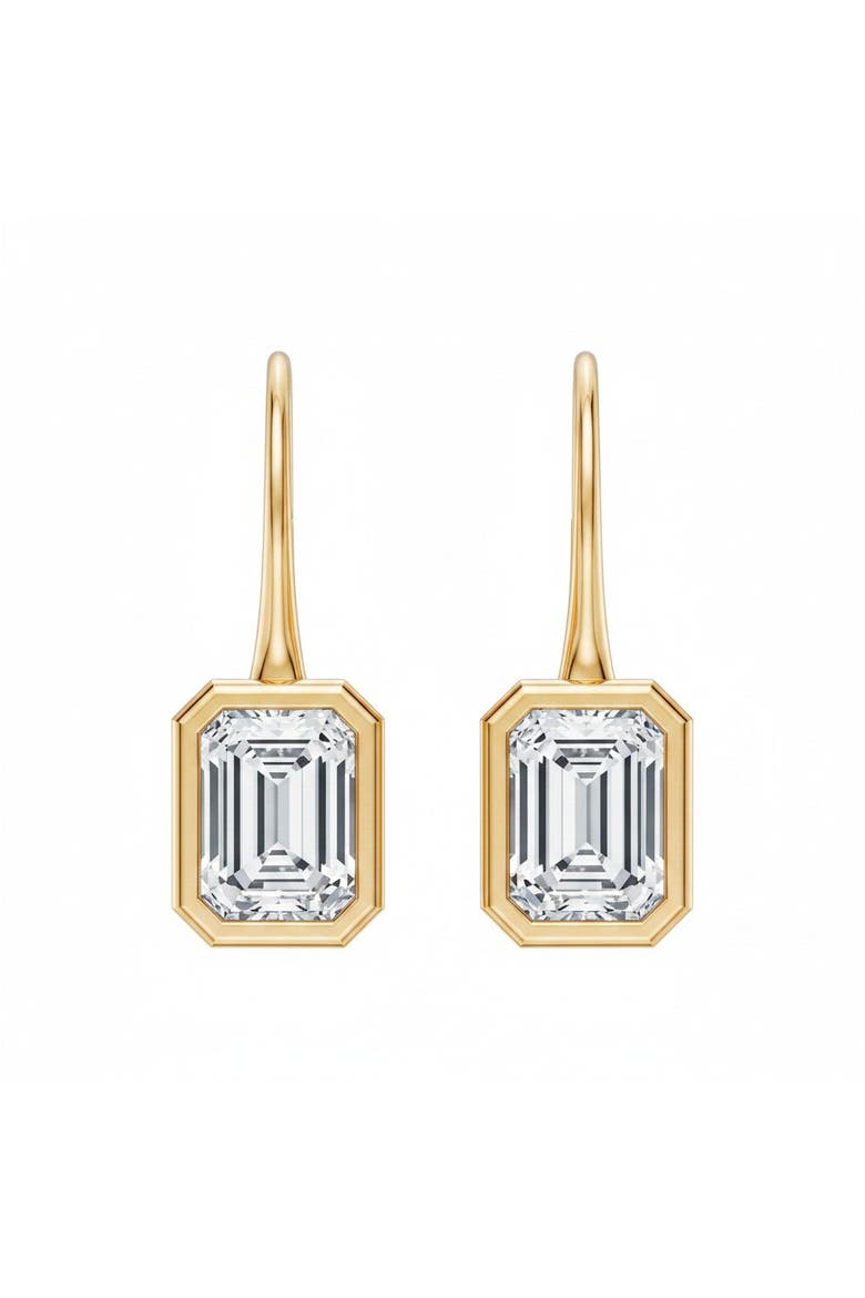 Lab Grown Diamond Emerald Bezel Dangling Huggie Earring 14K, Main, color, 14K Gold