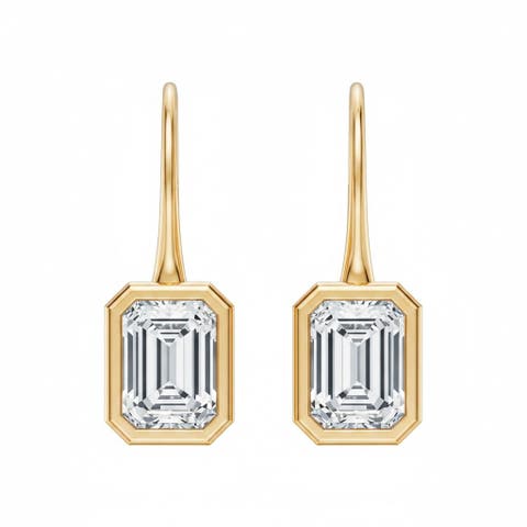 Lab Grown Diamond Emerald Bezel Dangling Huggie Earring 14K