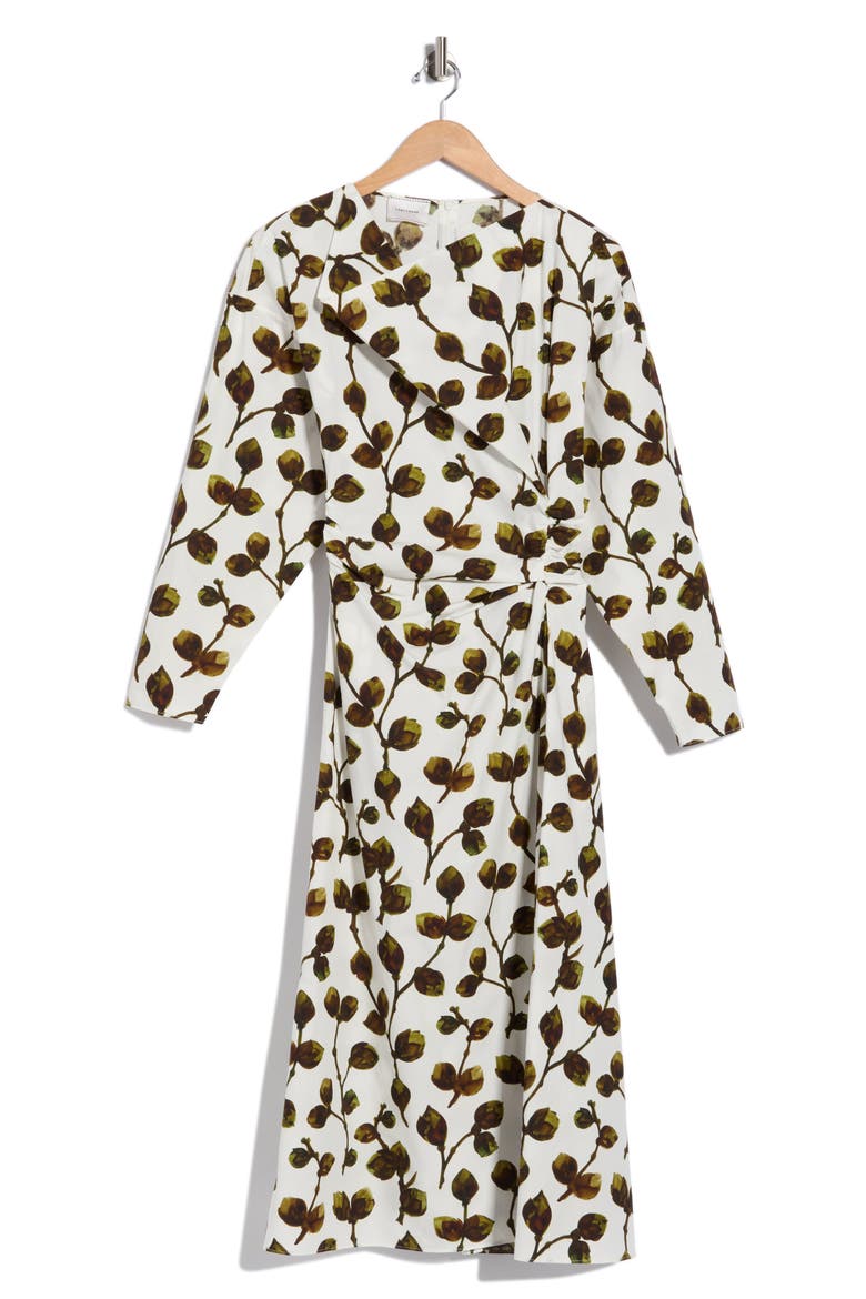 Long Sleeve Midi Dress, Main, color, KHAKI