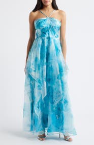 Eliza J Handkerchief Halter Evening Gown