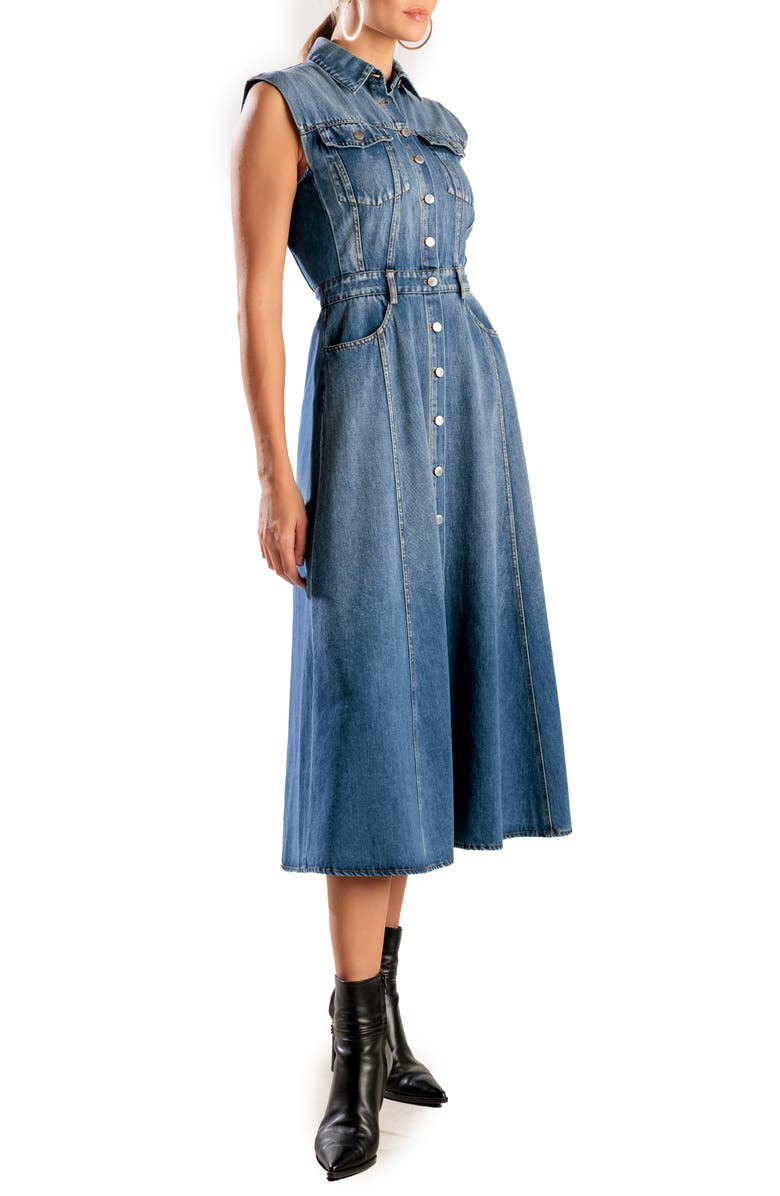 FREEMARKET Sleeveless Washed Denim Midi Dress, Alternate, color, 