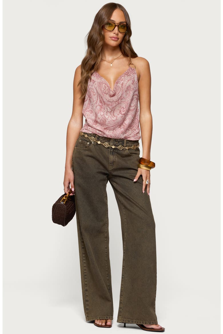 Plunge Cowl Neck Chain Crop Halter Top, Alternate, color, PINK