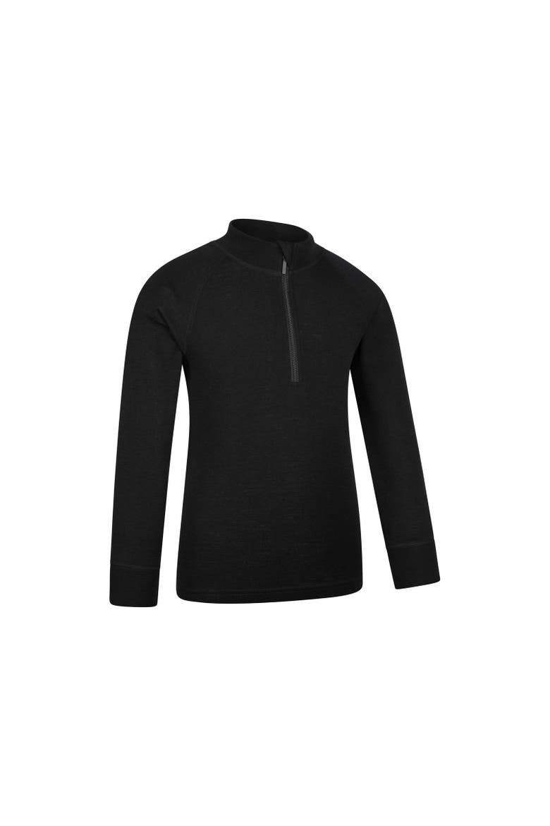 Childrens/Kids Merino Blend Half Zip Base Layer Top, Alternate, color, Black