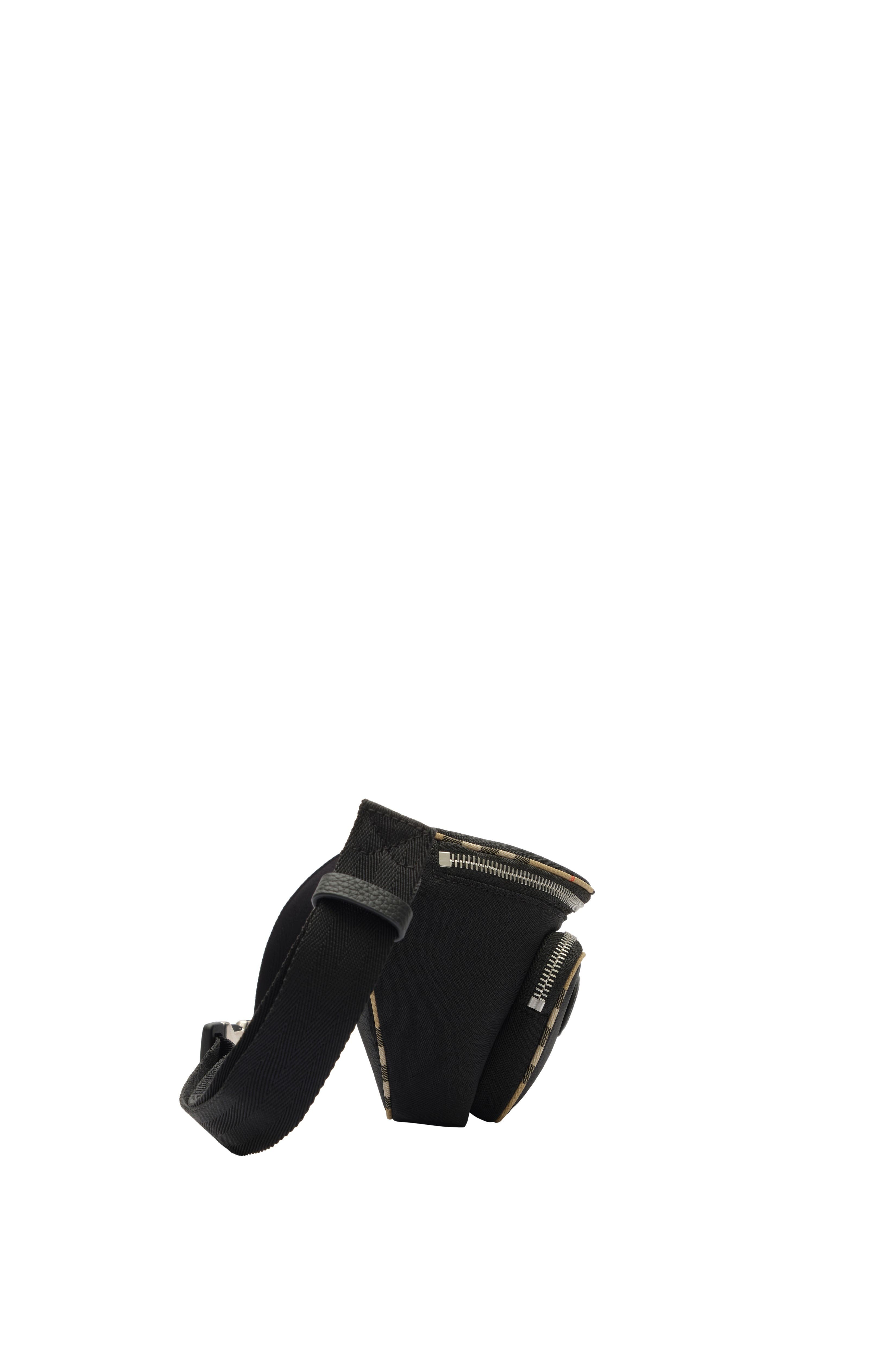 Burberry Check Trim Belt Bag, Alternate, color, Black