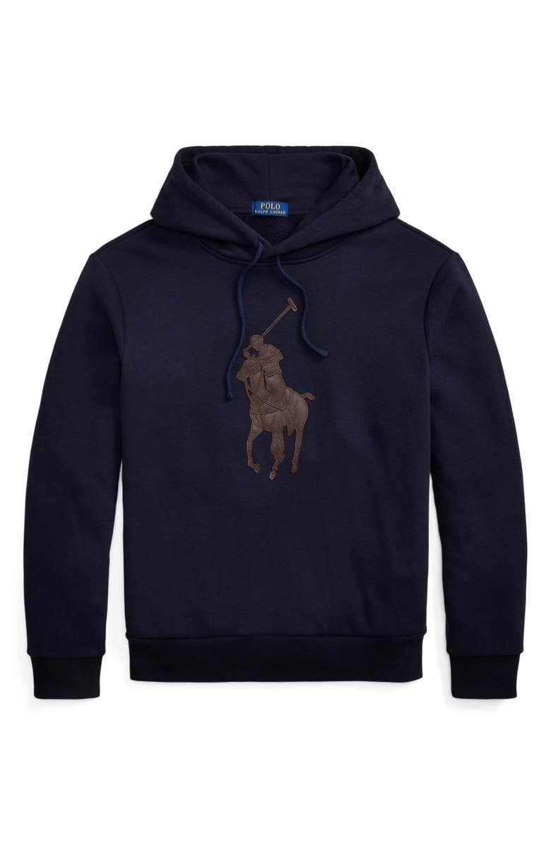 Polo Ralph Lauren Leather Logo Fleece Hoodie, Alternate, color, 