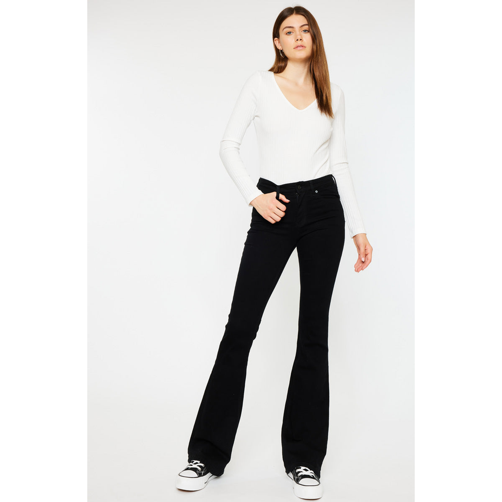 Kancan Ilene Mid Rise Flare Jeans In Black
