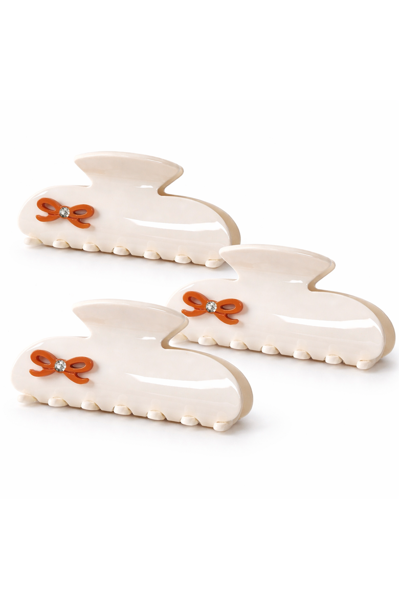 Sweet Bow Claw Clip in Ivory 3 Pack, Main, color, White