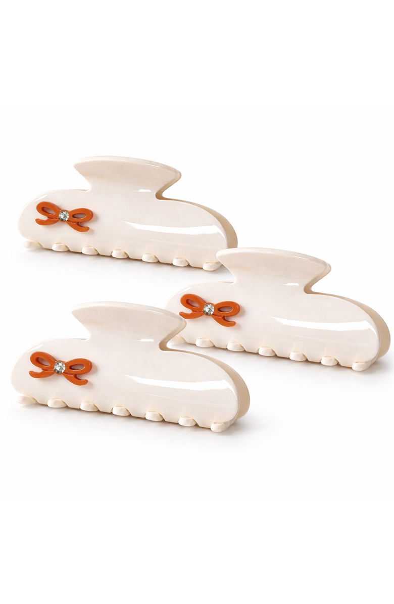 Donatello Gian Sweet Bow Claw Clip in Ivory 3 Pack, Main, color, White