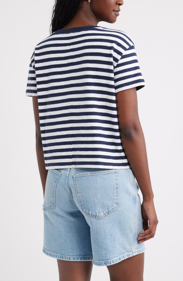 Caslon<sup>®</sup> Drop Shoulder Short Sleeve Stripe Cotton Tee, Alternate, color, Navy Still- White Charm Stripe
