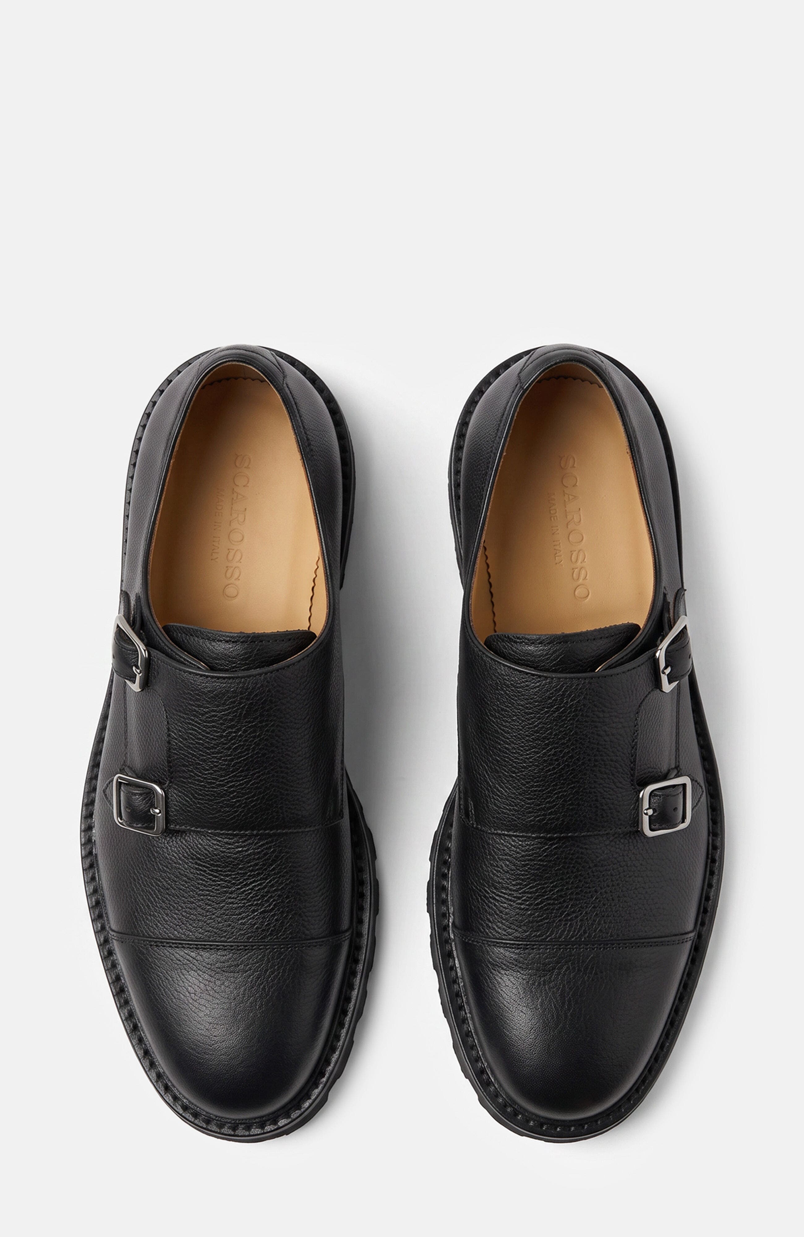 Oswald Monk Strap Shoes, Alternate, color, Black - Calf