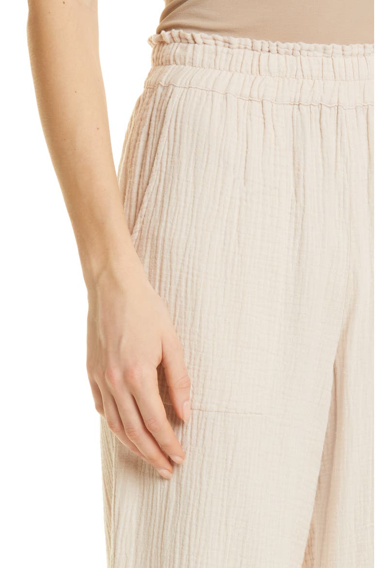 Leon Crinkled Cotton Pull-On Pants, Alternate, color, FLAX