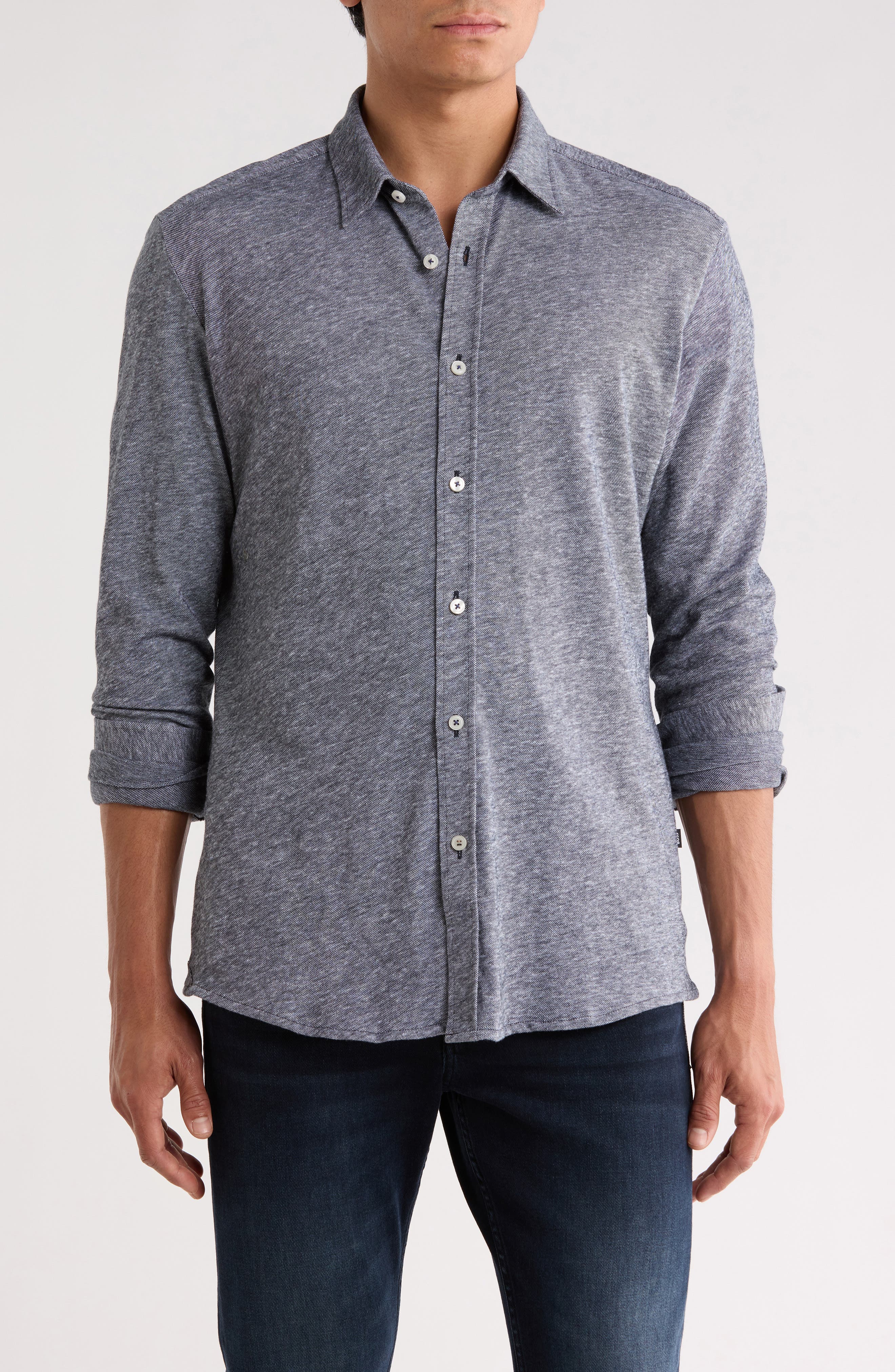 Roan Kent Long Sleeve Cotton & Linen Blend Button-Up Shirt