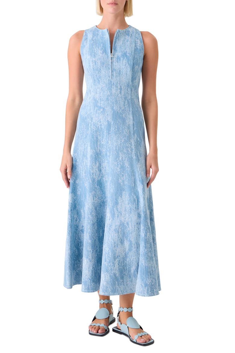 Cotton Jacquard Fit & Flare Midi Dress, Main, color, SKY BLUE DENIM