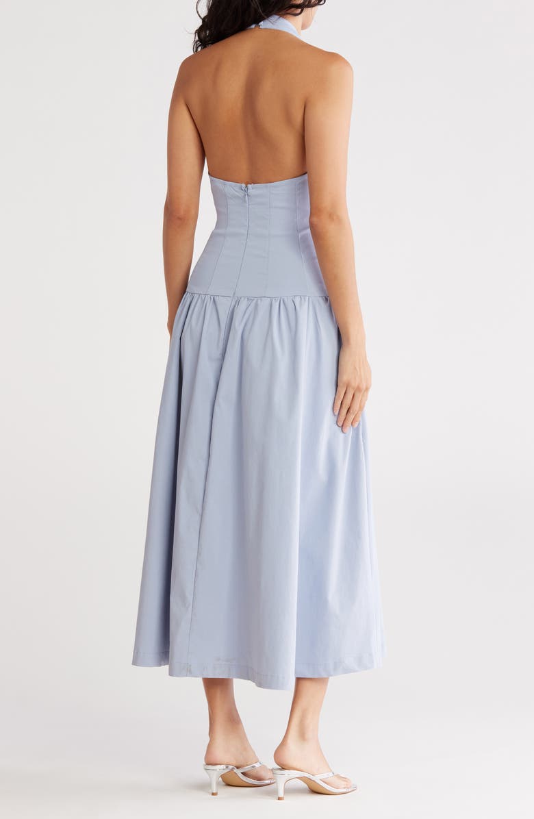 WeWoreWhat Halter Corset Bodice Midi Dress, Alternate, color, Powder Blu