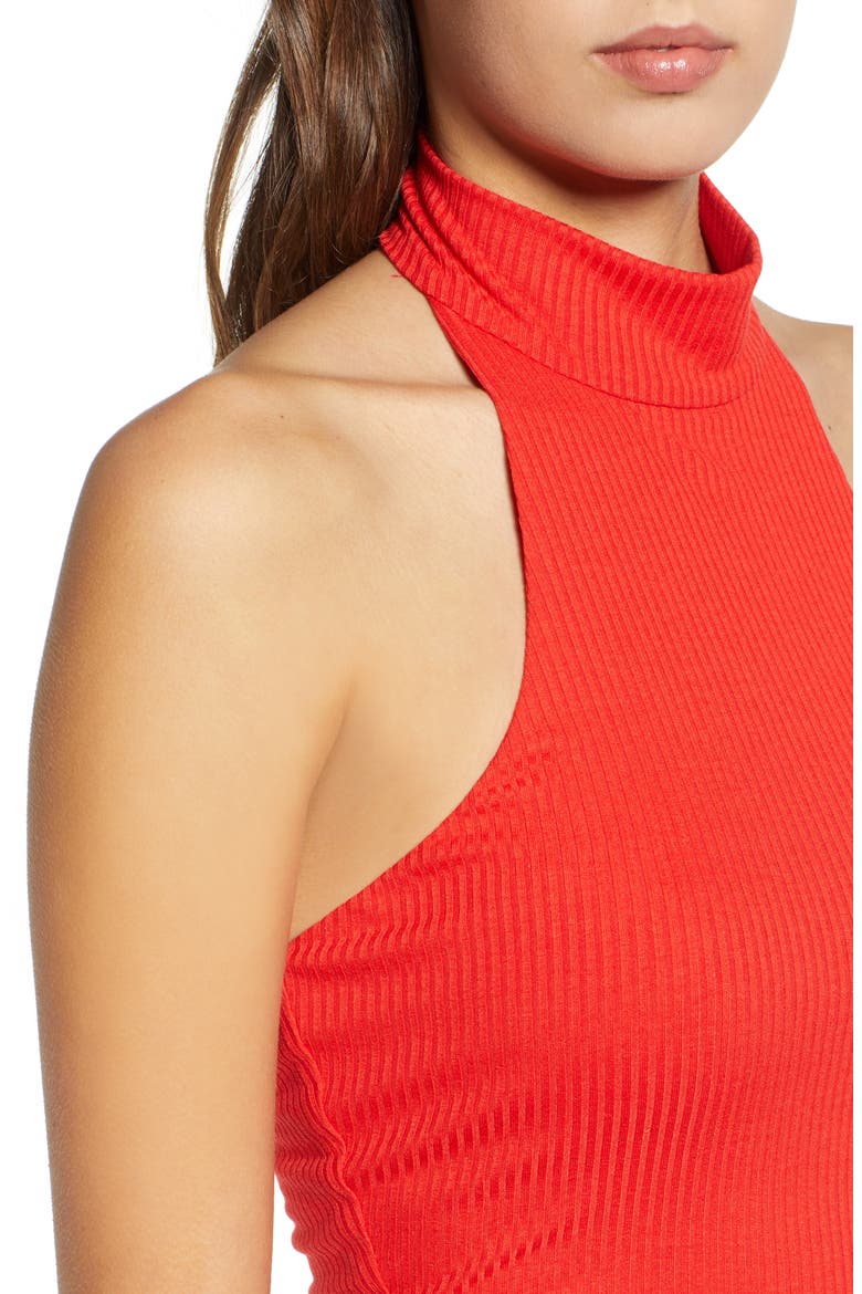 Ribbed Halter Neck Top, Alternate, color, RED SCARLET
