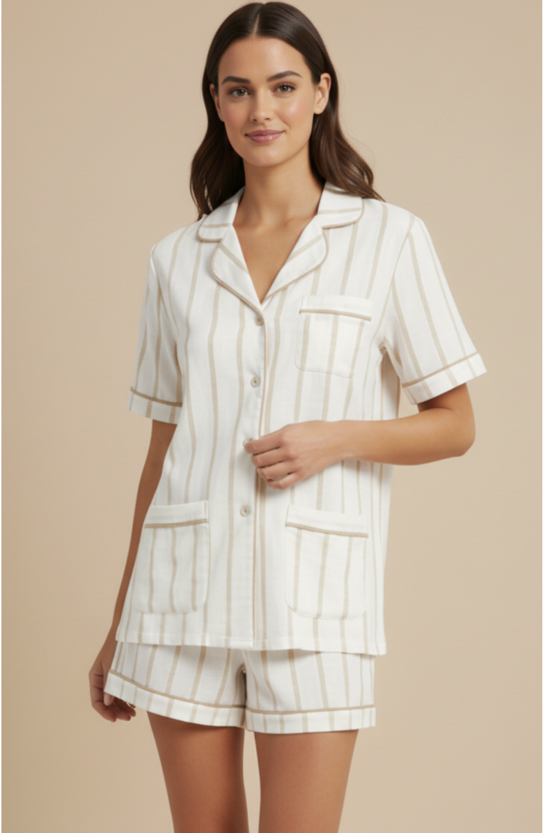 KIP Mom Cotton Pajama Set, Main, color, Champagne