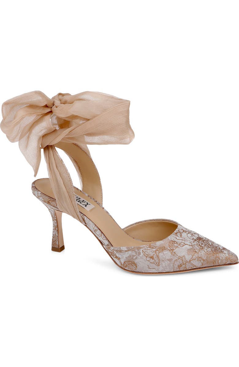 Badgley Mischka Bridal Blaze II Ankle Tie Pointed Toe Pump, Main, color, Tan