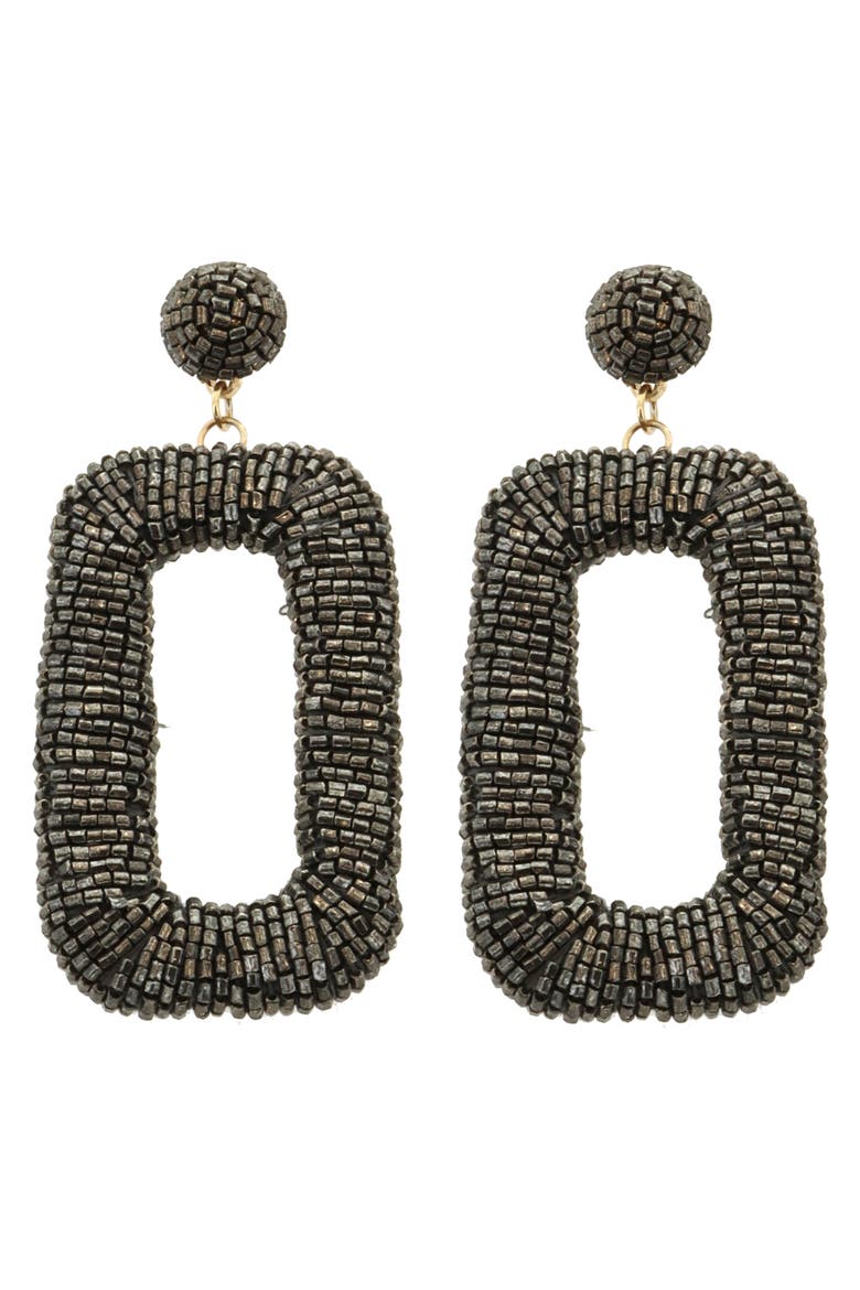 Beaded Rectangle Drop Earrings, Main, color, HEMATITE
