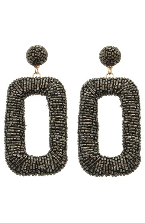 Beaded Rectangle Drop Earrings