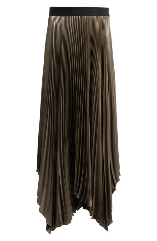 Allsaints Phia Metallic Pleated Skirt In Metallic Gold