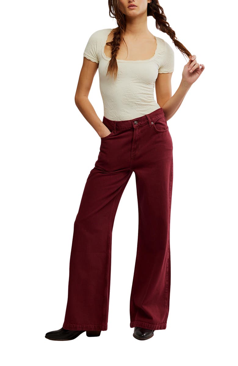 Free People Stride High Waist Wide Leg Jeans, Alternate, color, Syrah