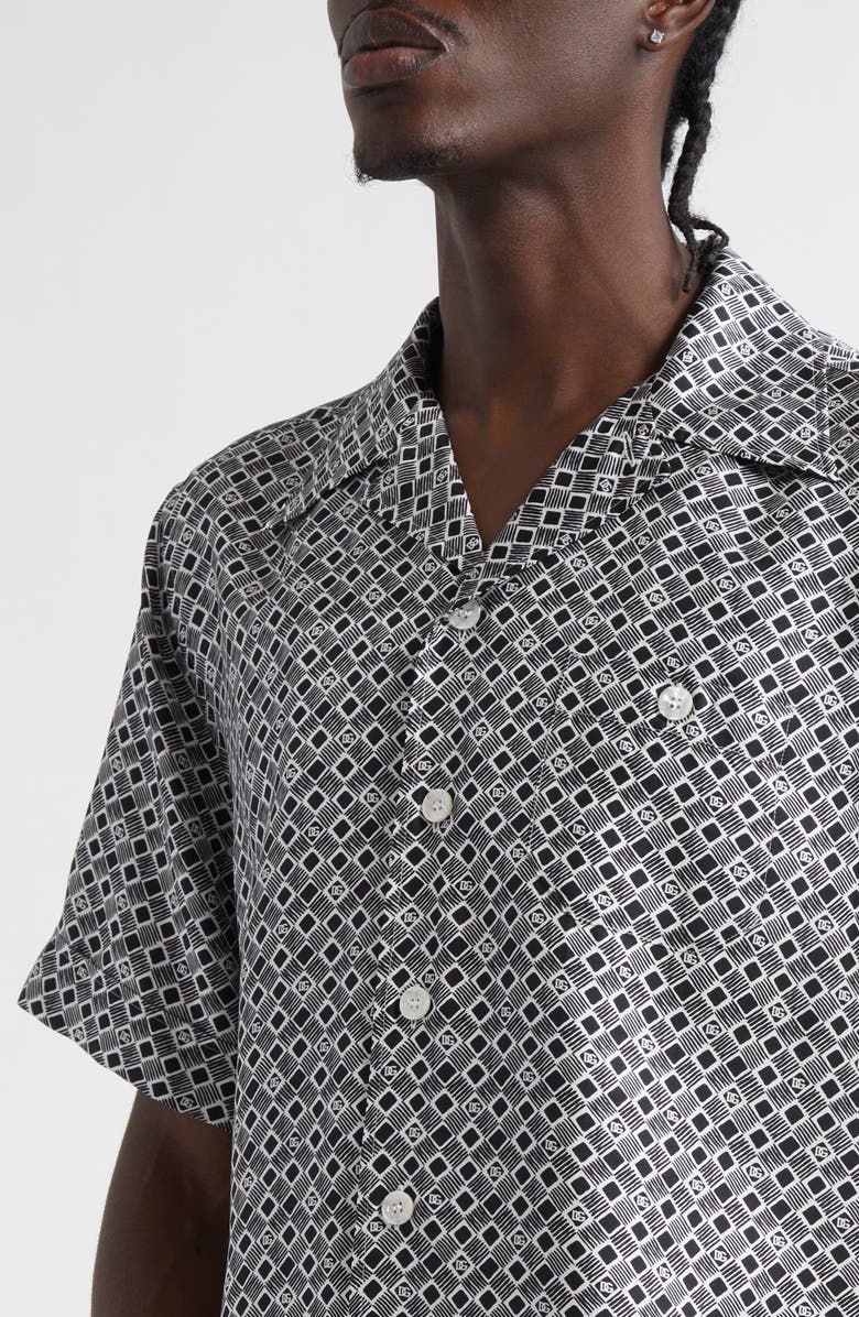 Dolce&Gabbana Logo Jacquard Silk Camp Shirt, Alternate, color, Cravatteria Nero