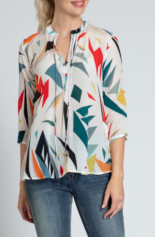 Apny Tie Neck Top In Red Multi