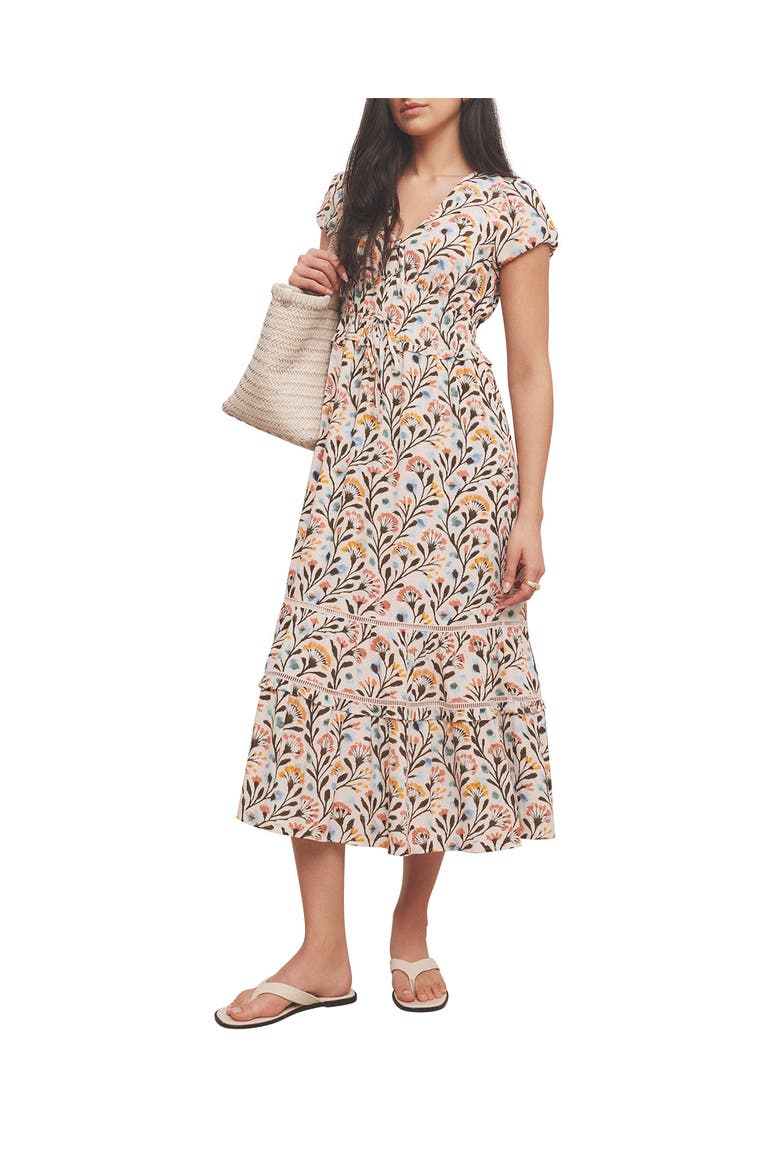 Floral Print V-Neck Midi Dress, Main, color, Orange