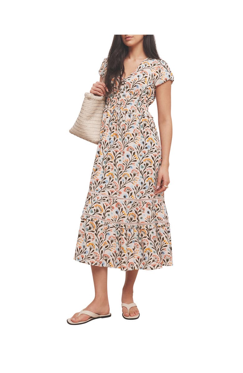 MINT VELVET Floral Print V-Neck Midi Dress, Main, color, Orange
