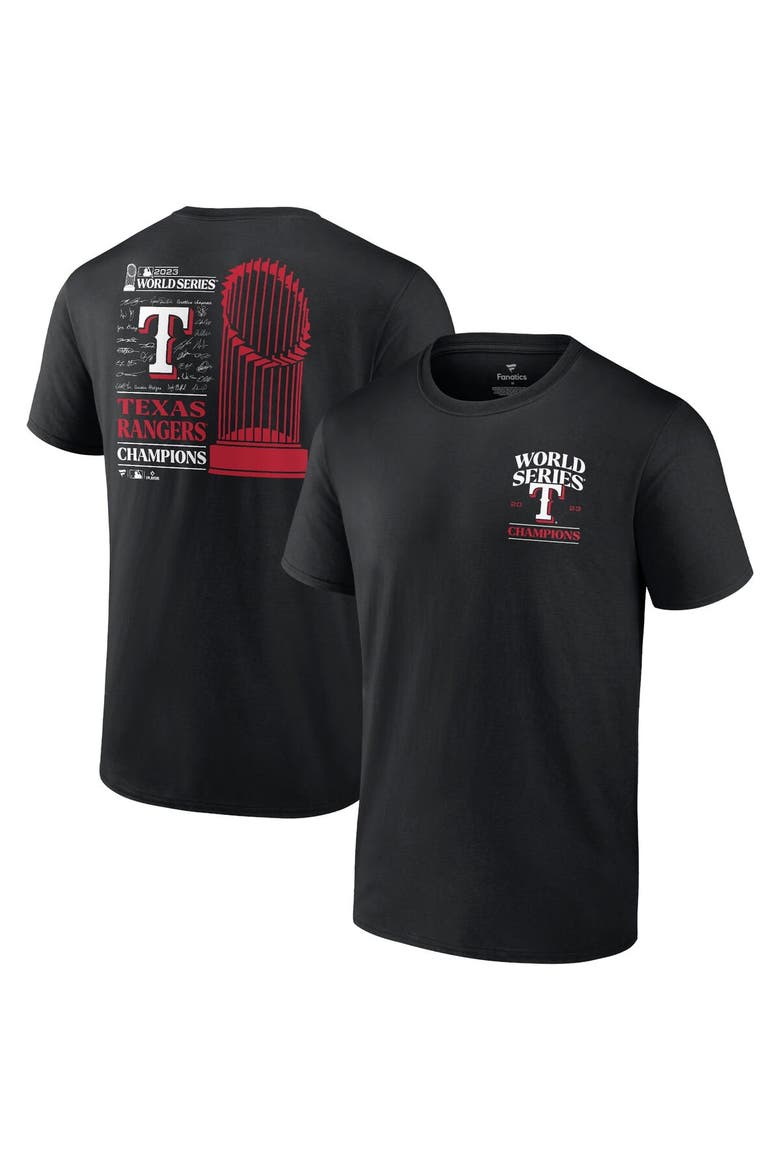 Men's Fanatics Branded  Black Texas Rangers 2023 World Series Champions Big & Tall Roster T-Shirt, Alternate, color, Black