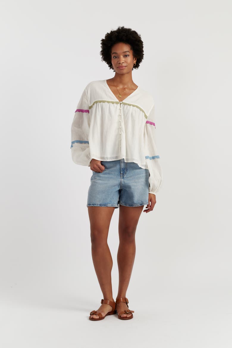 Cotton Rainbow Scallop Blouse, Alternate, color, Cream