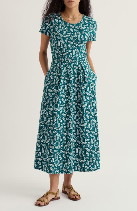 Veronica Print Stretch Organic Cotton Jersey Midi Dress
