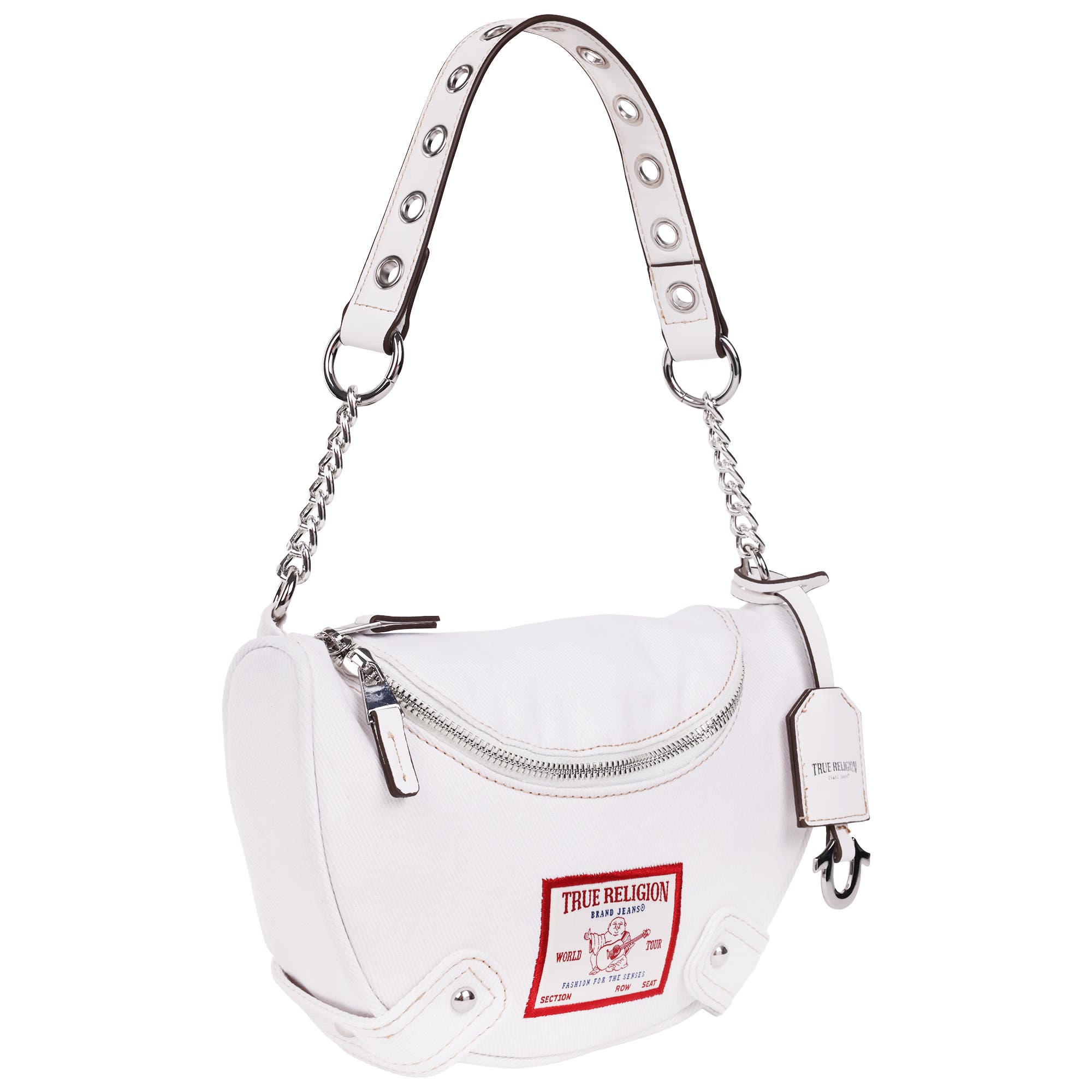 True Religion Chain Handle Denim Hobo, Alternate, color, White