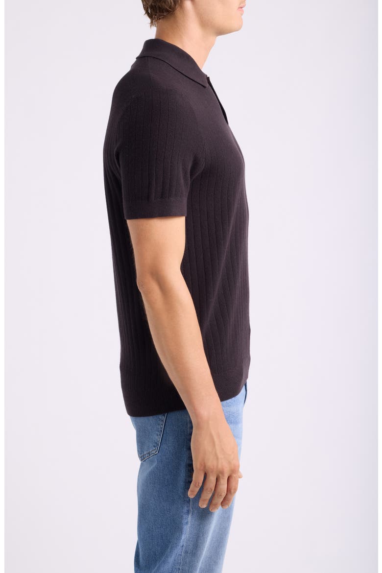 Short Sleeve Ribbed Cotton & Cashmere Polo Sweater, Alternate, color, BROWN LATTE