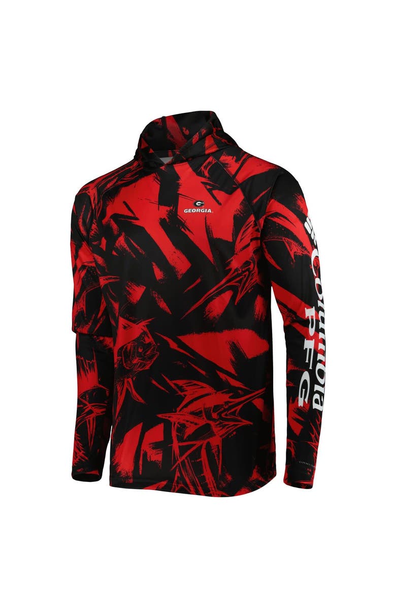 Columbia Men's Columbia Black/Red Georgia Bulldogs Super Terminal Tackle Omni-Shade Raglan Long Sleeve Hoodie T-Shirt, Alternate, color,