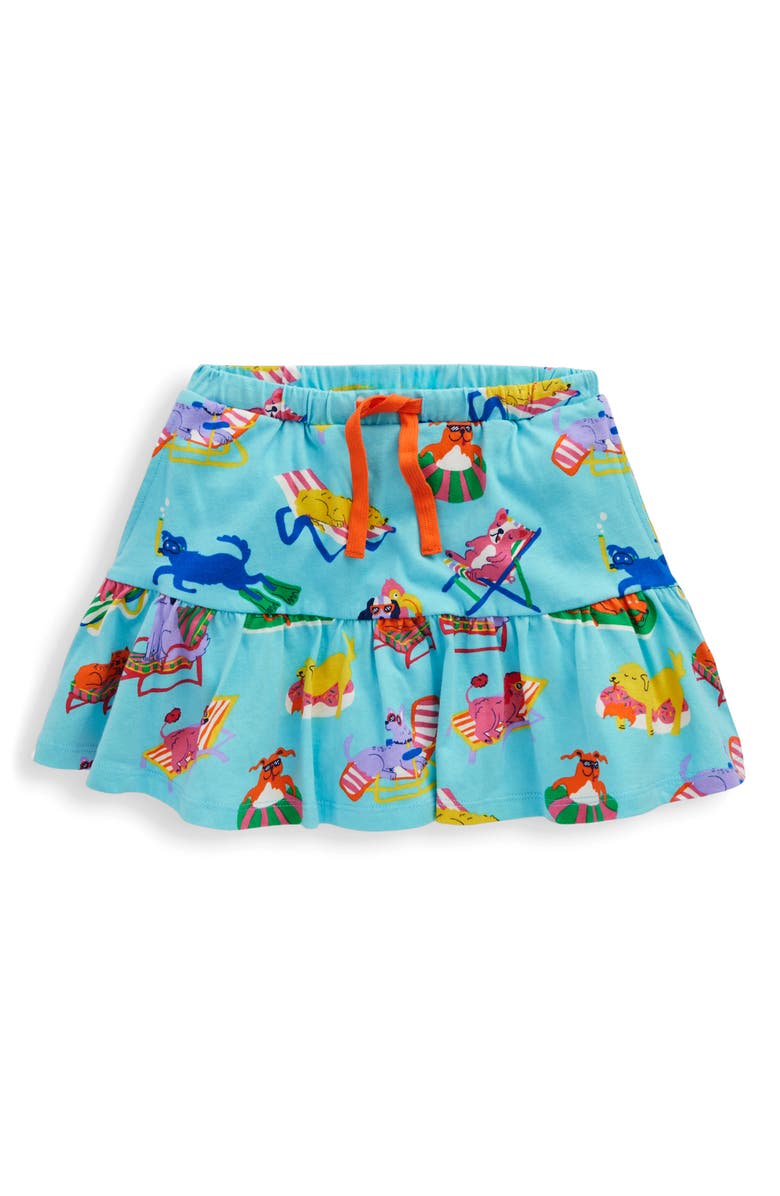 Mini Boden Kids' Tiered Balloon Jersey Skort, Main, color, Caribbean Blue Poolside Pets