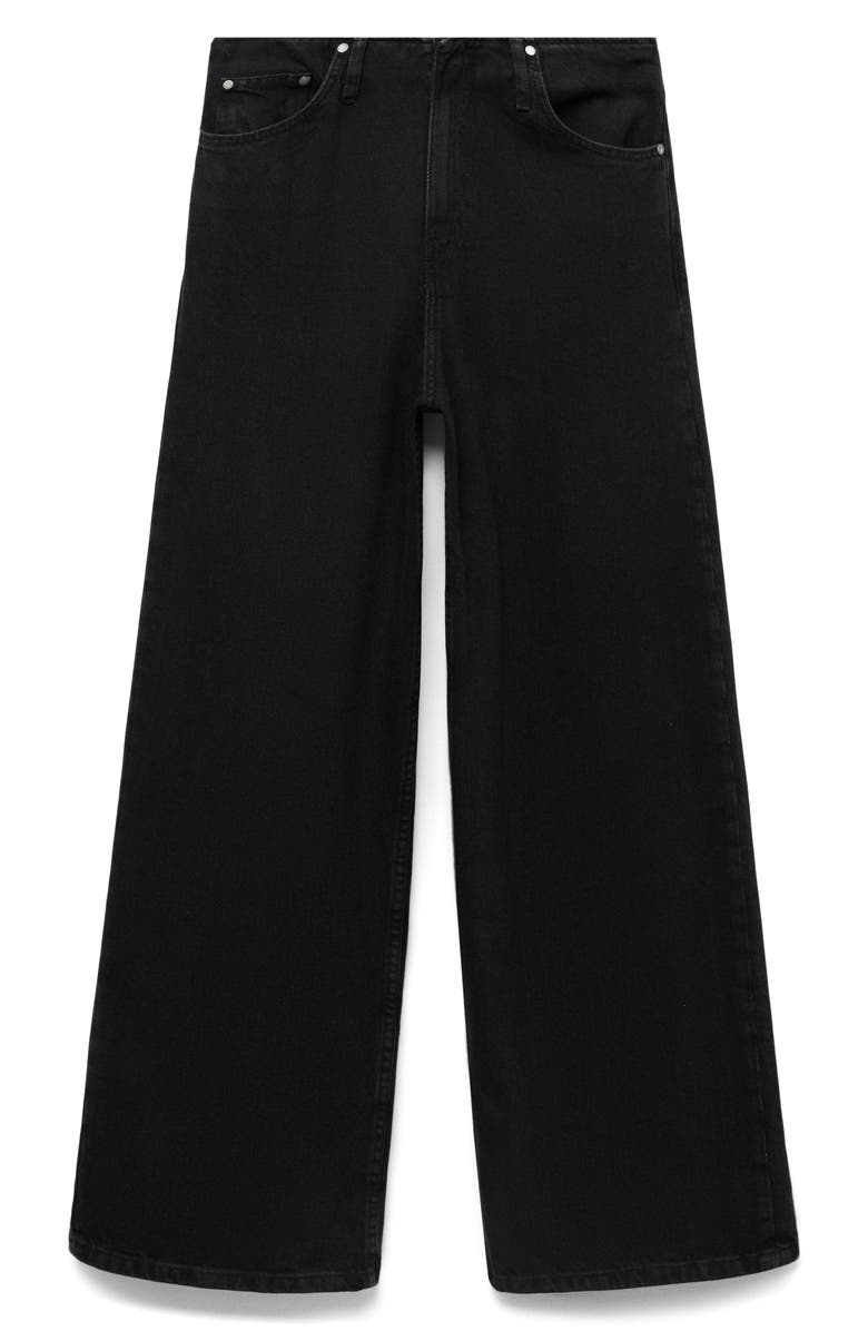 MANGO Bandless Mid Rise Wide Leg Jeans, Alternate, color, Black Denim