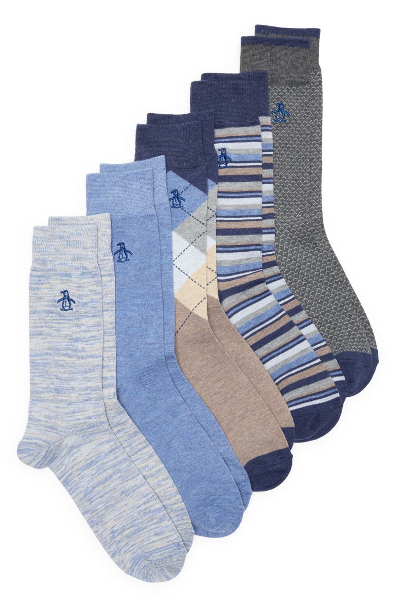 Original Penguin Wrigley Stripe Assorted 3-Pack Crew Socks, Main, color, Navy