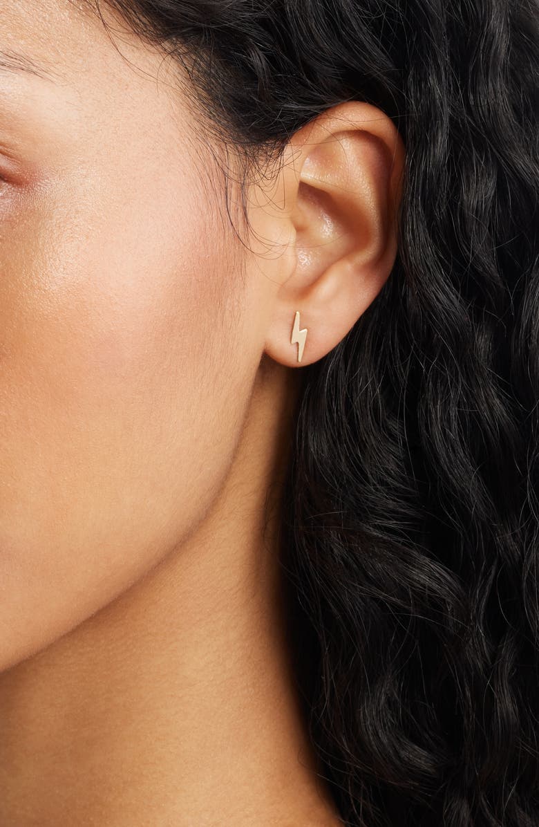 Nashelle Lightning Bolt Stud Earrings, Alternate, color, Yellow Gold Fill