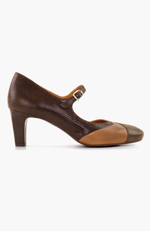 Mary Jane suede and leather Buckle Pump