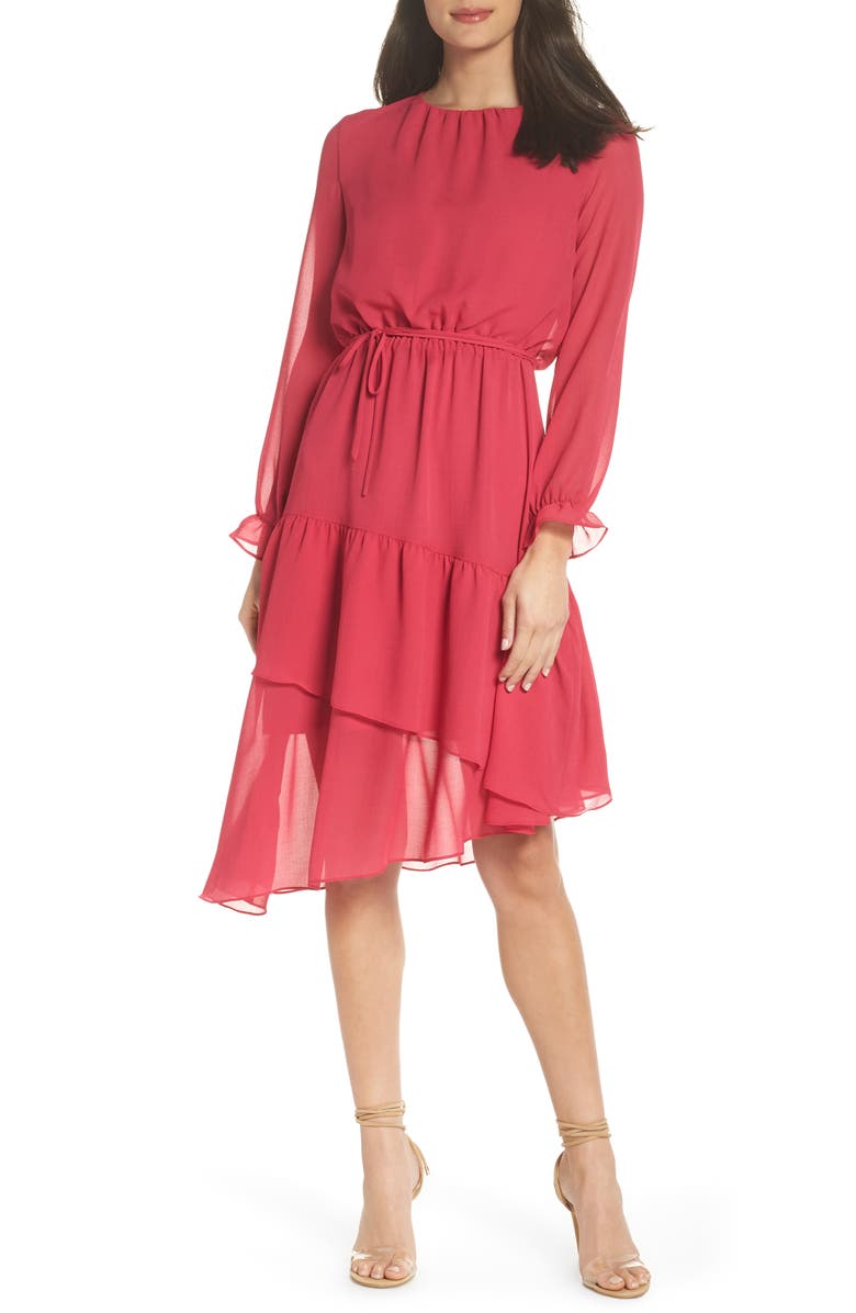 NSR Hadley Asymmetric Chiffon Dress, Main, color, 