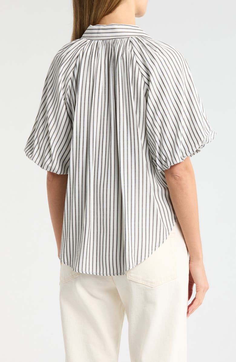 MAX STUDIO Bubble Sleeve Boyfriend Shirt, Alternate, color, Off White/ Black Stripe